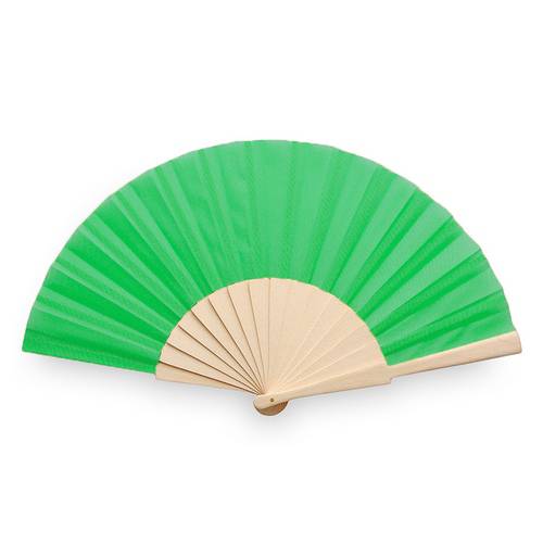 Abanico de tela y madera en caja verde