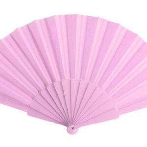 Abanico de tela y pvc presentado en caja rosa