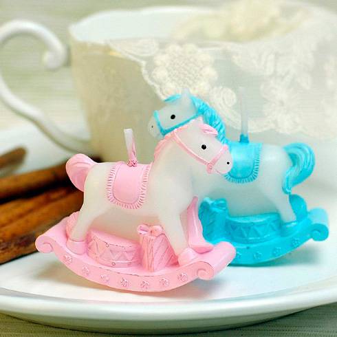 Vela caballo balancín bautizo rosa