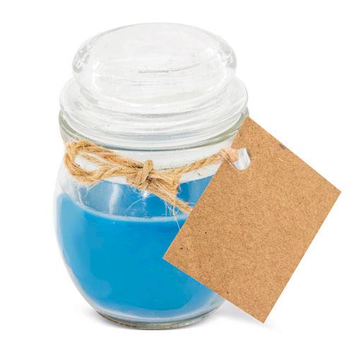 Vela aromática en tarro de cristal azul