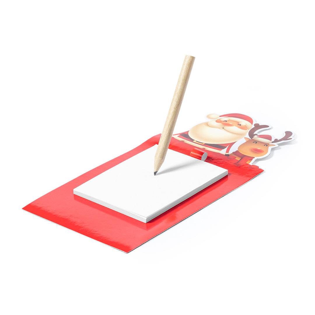 Iman con bloc de notas navidad