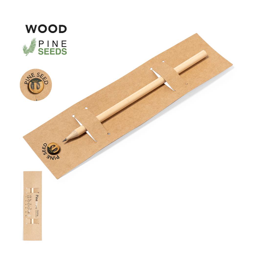 Lápiz con semillas presentado en tarjeta de cartón