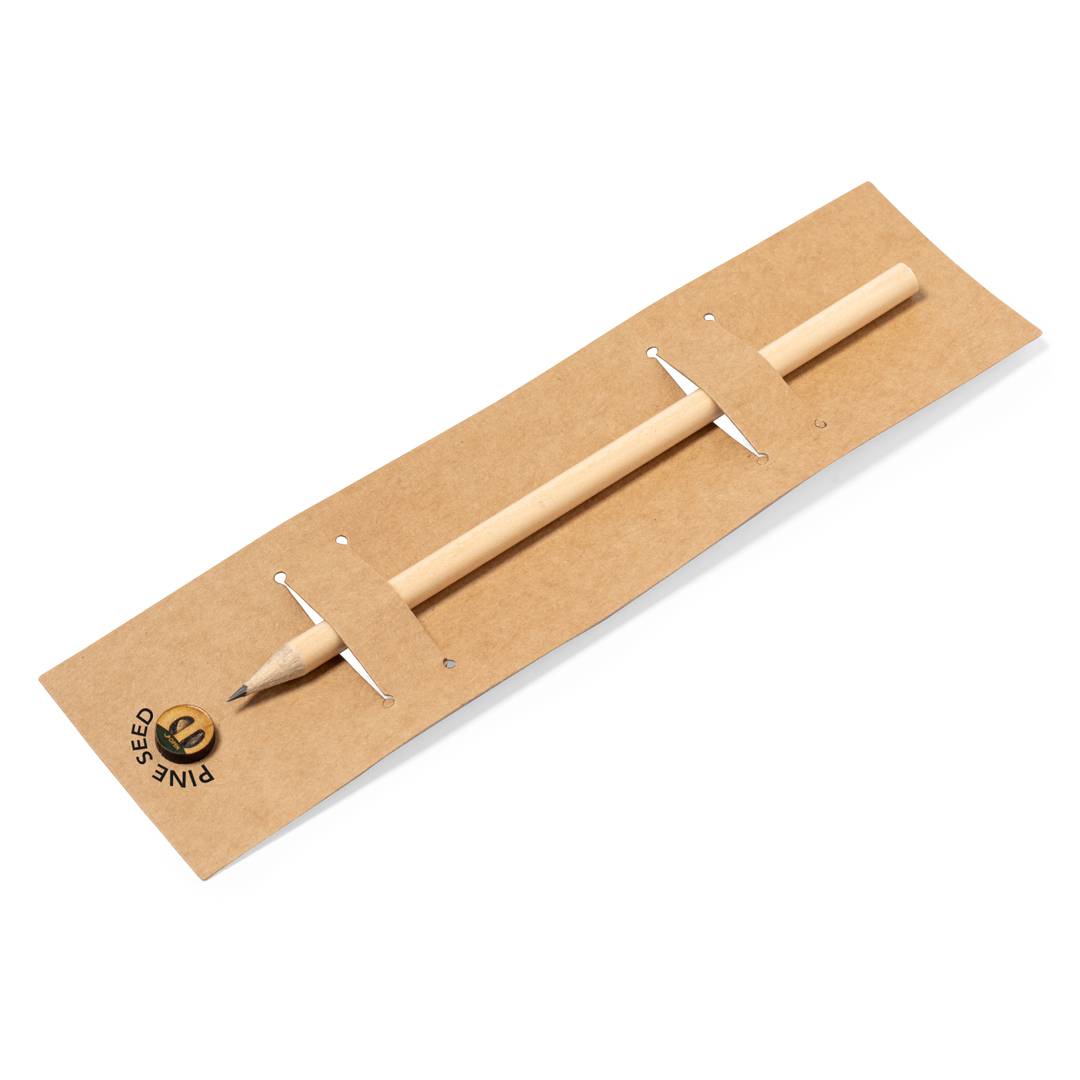 Lápiz con semillas presentado en tarjeta de cartón