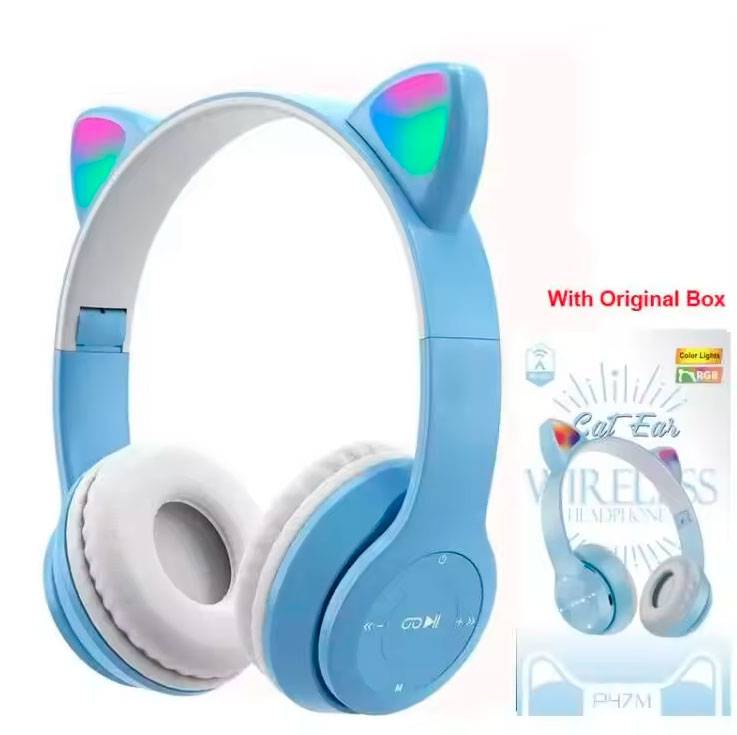 Cascos auriculares orejas inalámbricos azul+caja