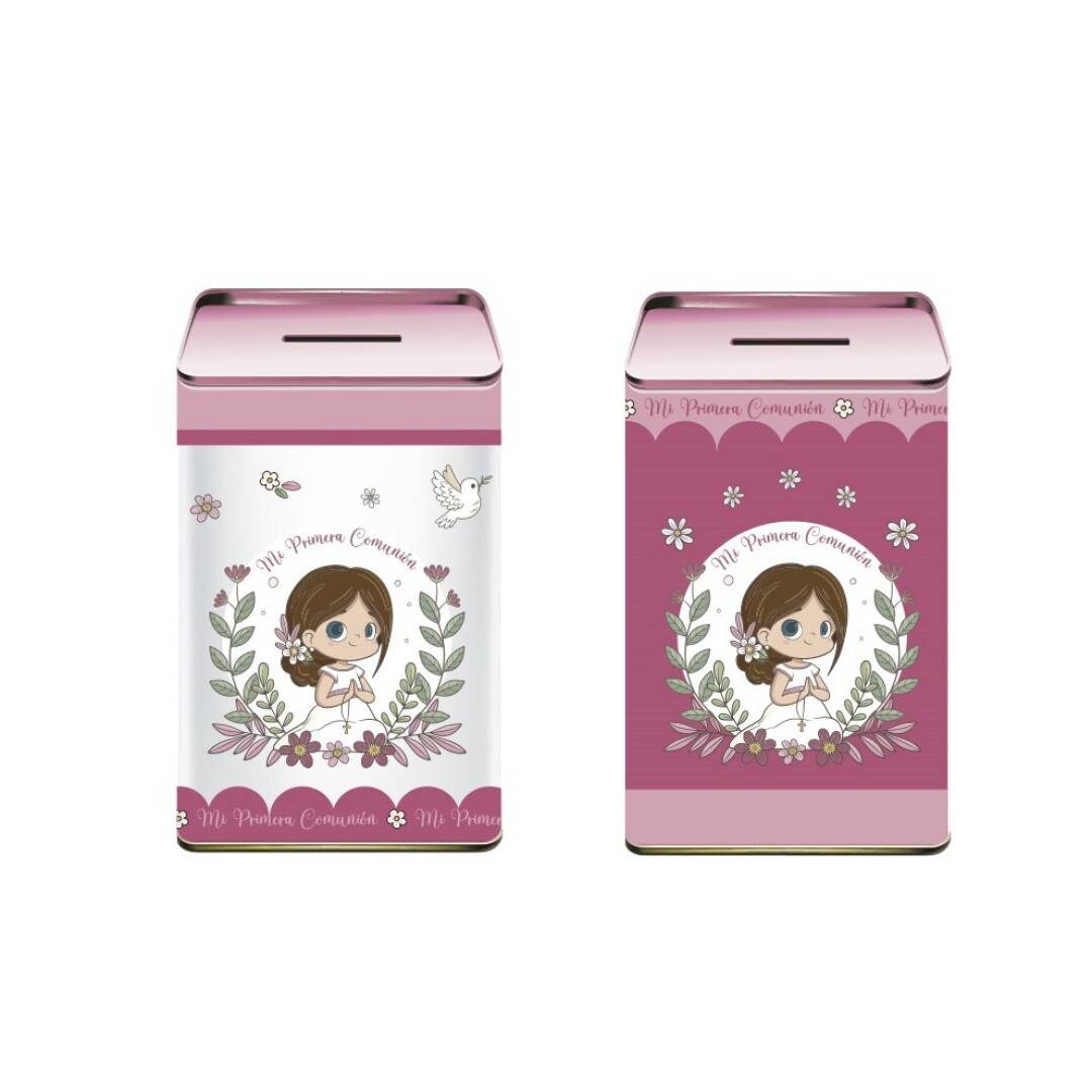 Hucha primera comunion niña rosa