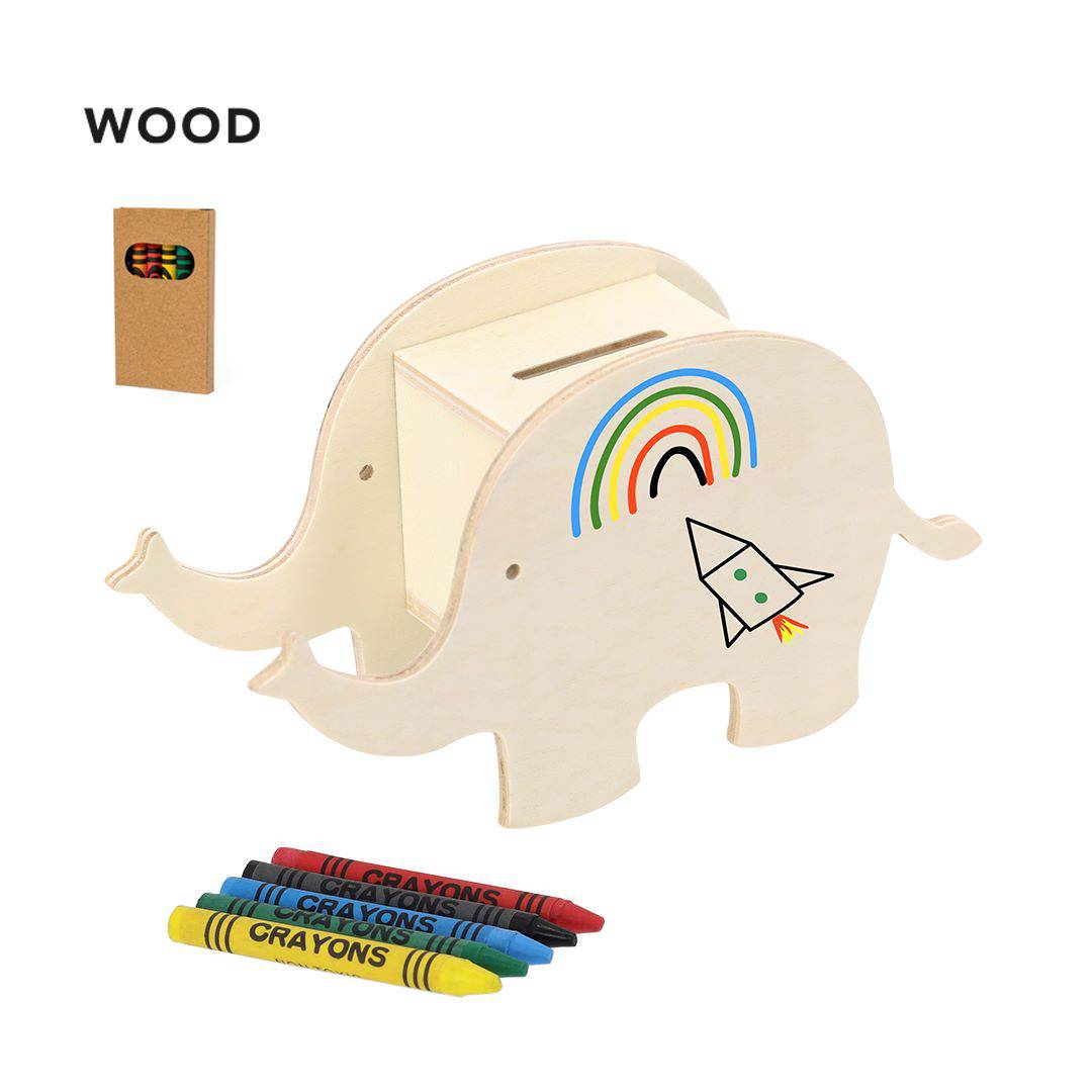 Hucha madera para colorear con 5 ceras