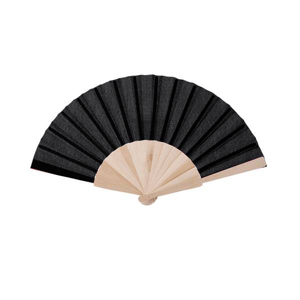 Abanico de tela y madera en caja negro