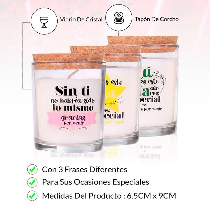 Caja de 120 velas gracias por venir cristal