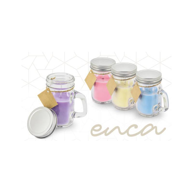 Lote 25 velas jarrita con tapa de metal rosa