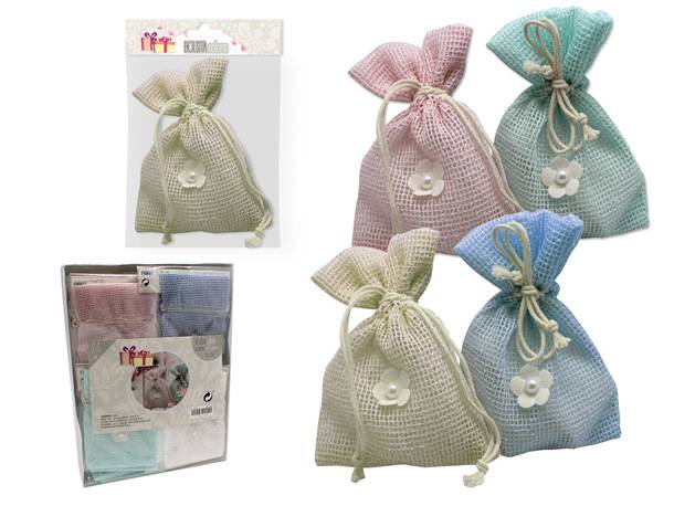 Caja 144 bolsitas saco colores flor y perla