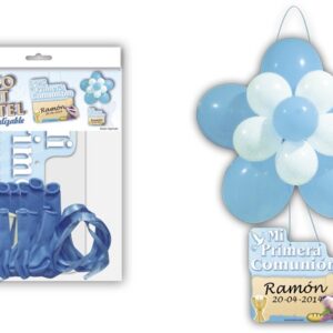 Deco kit flor + cartel "comunión" azul