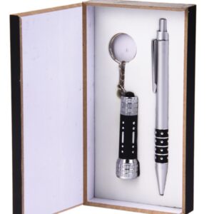 Set boligrafo + llavero linterna en caja