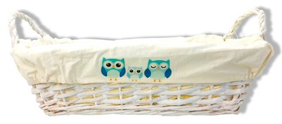 Cesta rectangular mimbre blanca buho azul