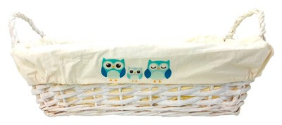 Cesta rectangular mimbre blanca buho azul