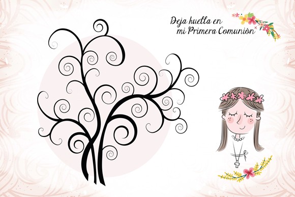 Lienzo árboles de huellas para comuniones niña