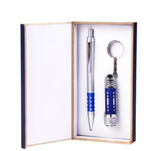 Set boligrafo + llavero linterna en caja