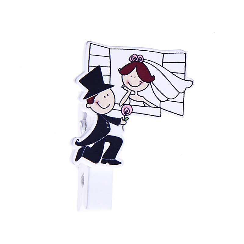 Pack 6 pinzas novios madera