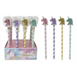 Lote 24 lápices + borrador purpurina "unicornio"