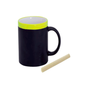 Taza pizarra ceramica en cajita individual amarill
