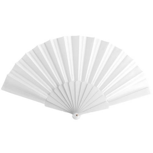 Abanico de tela y pvc presentado en caja blanco