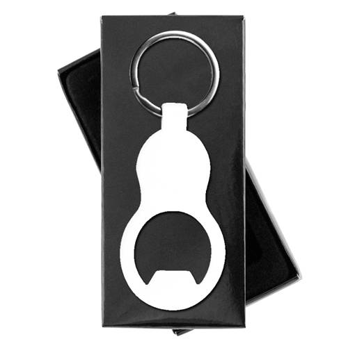 Llavero abrebotellas aluminio en caja blanco
