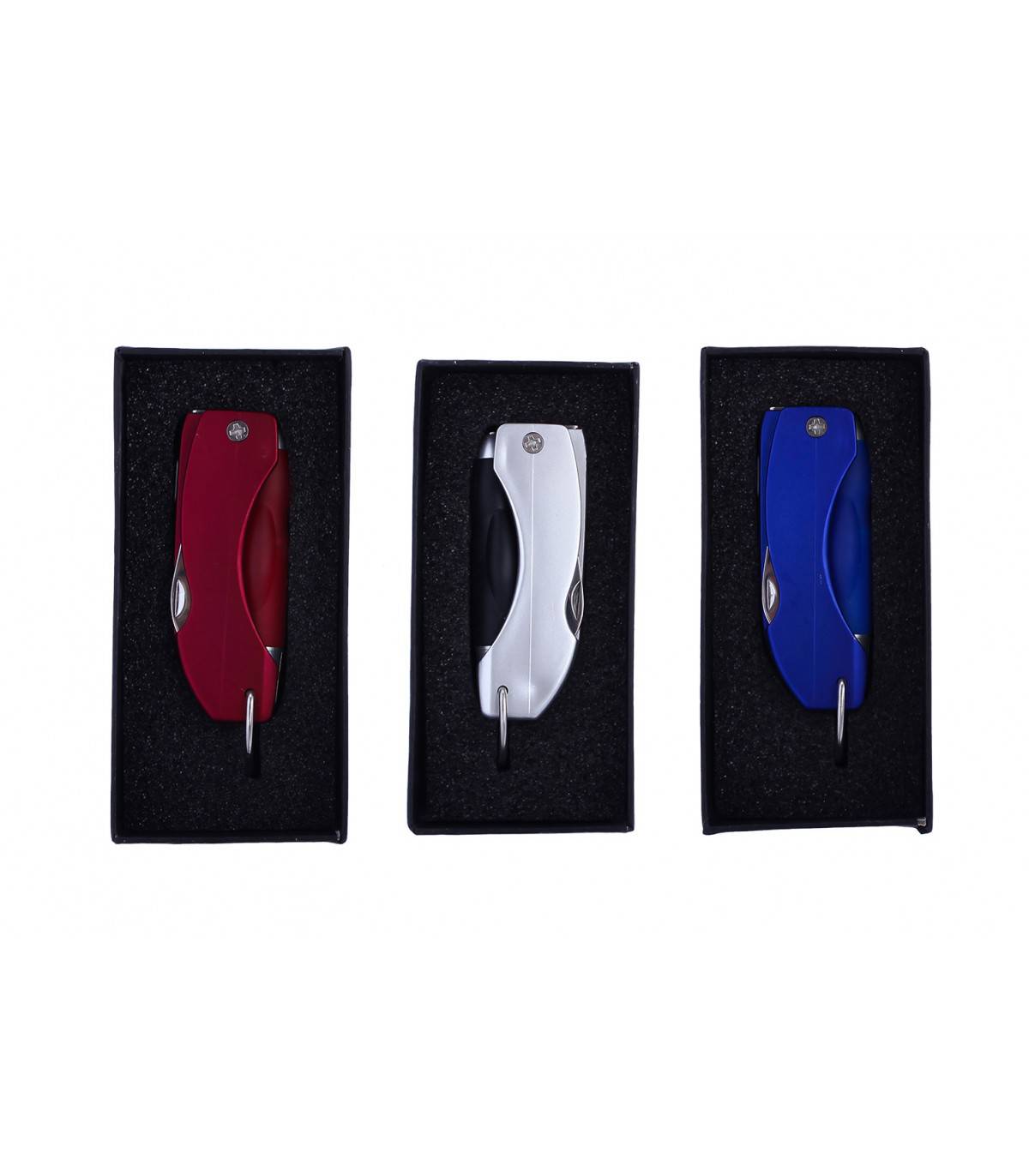 Llavero linterna led + boligrafo + navaja en caja