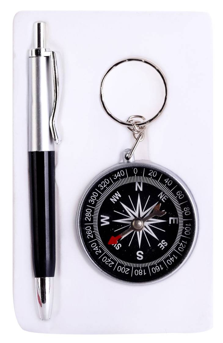 Bolígrafo + brújula en caja pvc
