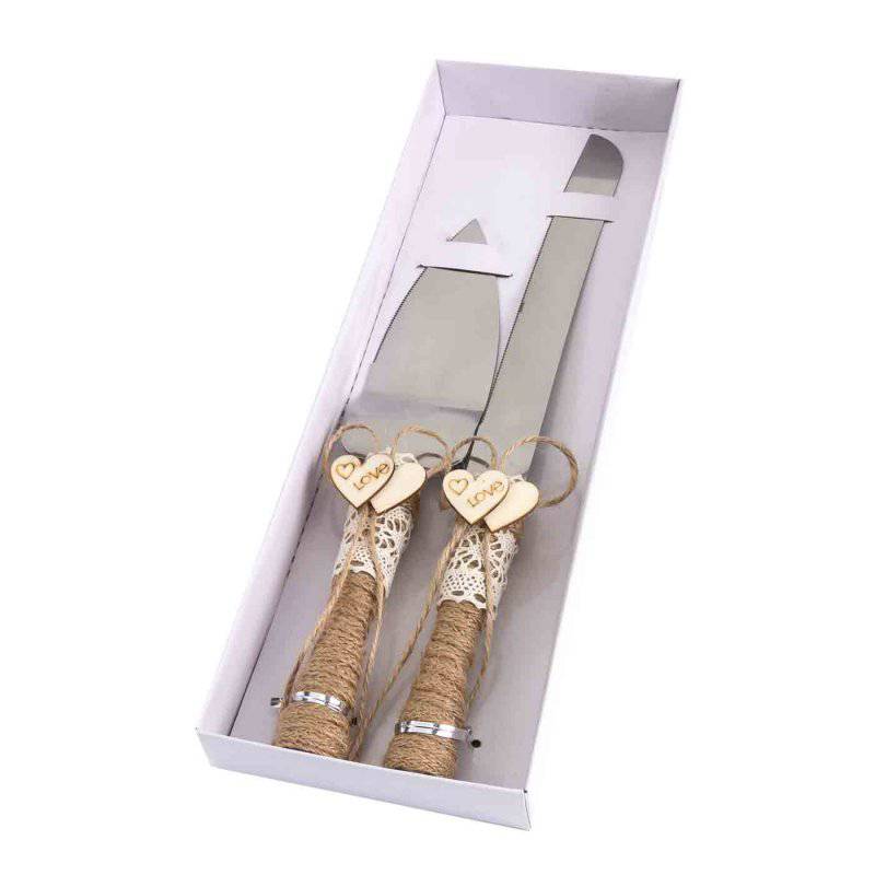 Set de cuchillo y pala kraft boda