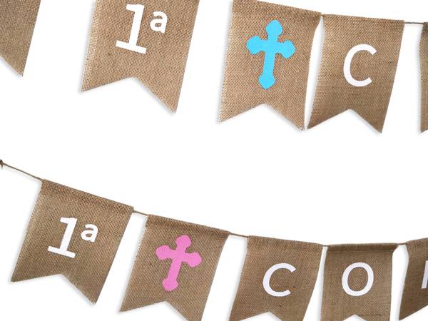 Guirnalda kraft mi primera comunión rosa