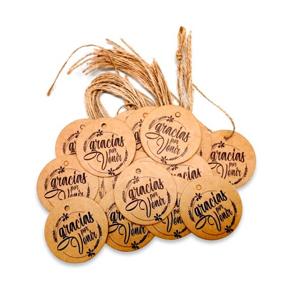 Lote 20 tarjetas redondas kraft frases 5x5 cm