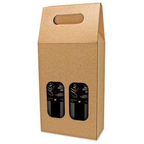 Caja de regalo cartón ventana 2 botellas