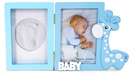 Marco de madera + huellas jirafa azul