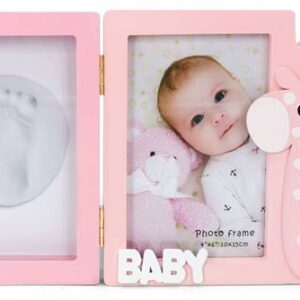 Marco de madera + huellas jirafa rosa