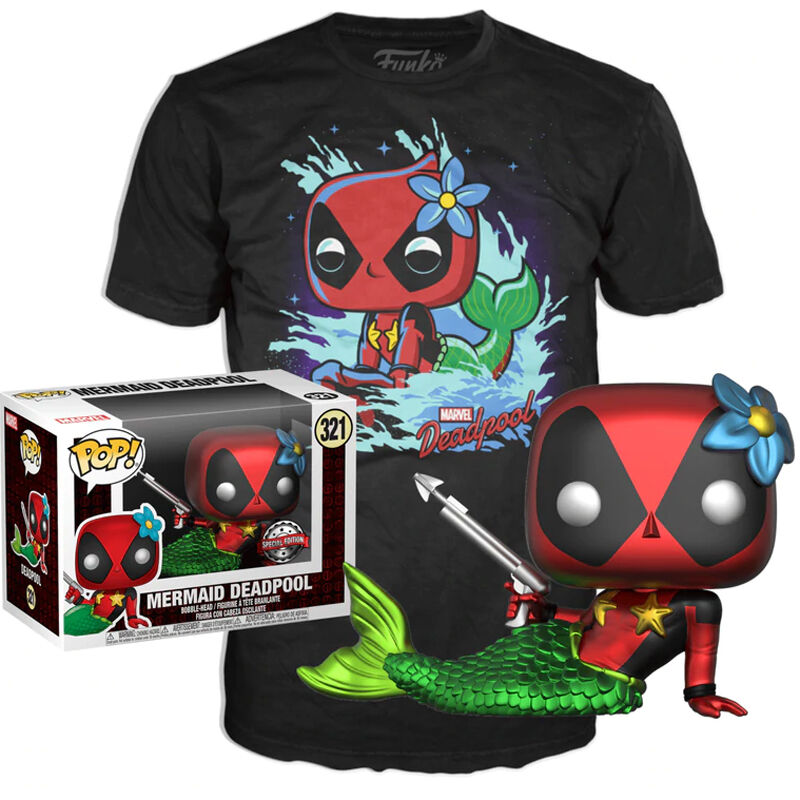 Set figura POP & Tee Marvel Deadpool Mermaid Exclusive L