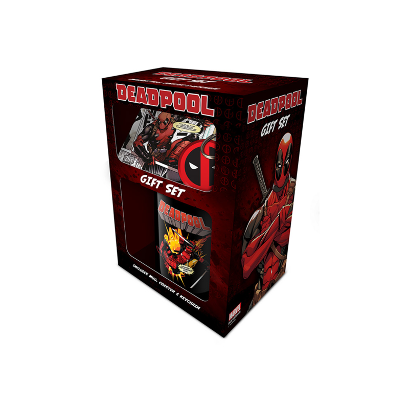Taza + Llavero + Posavasos Deadpool Marvel