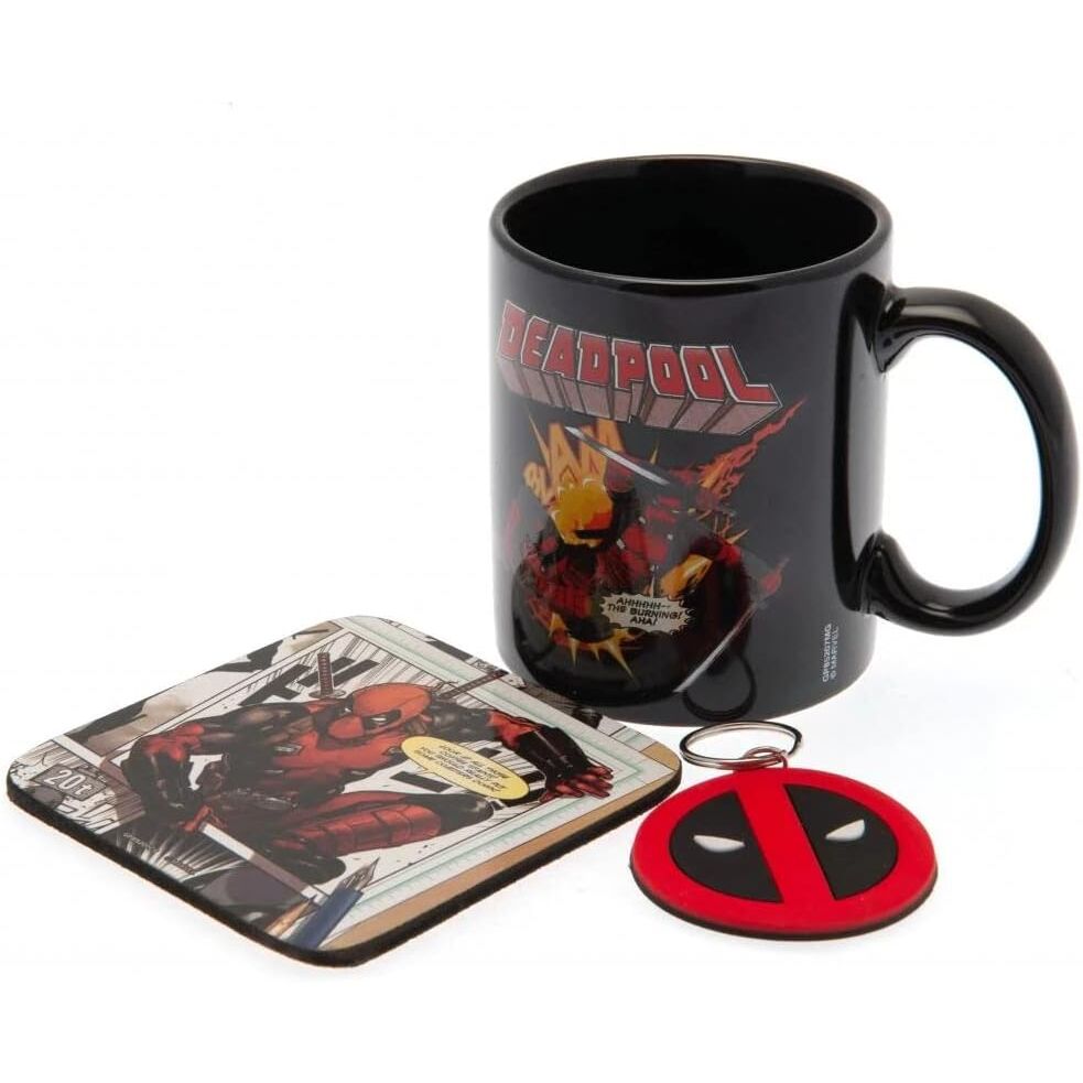 Taza + Llavero + Posavasos Deadpool Marvel