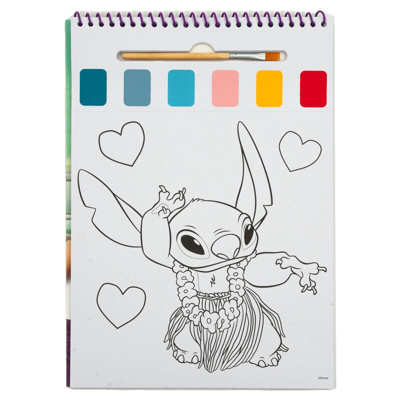 Libro dibujo + acuarelas y pincel Stitch Disney