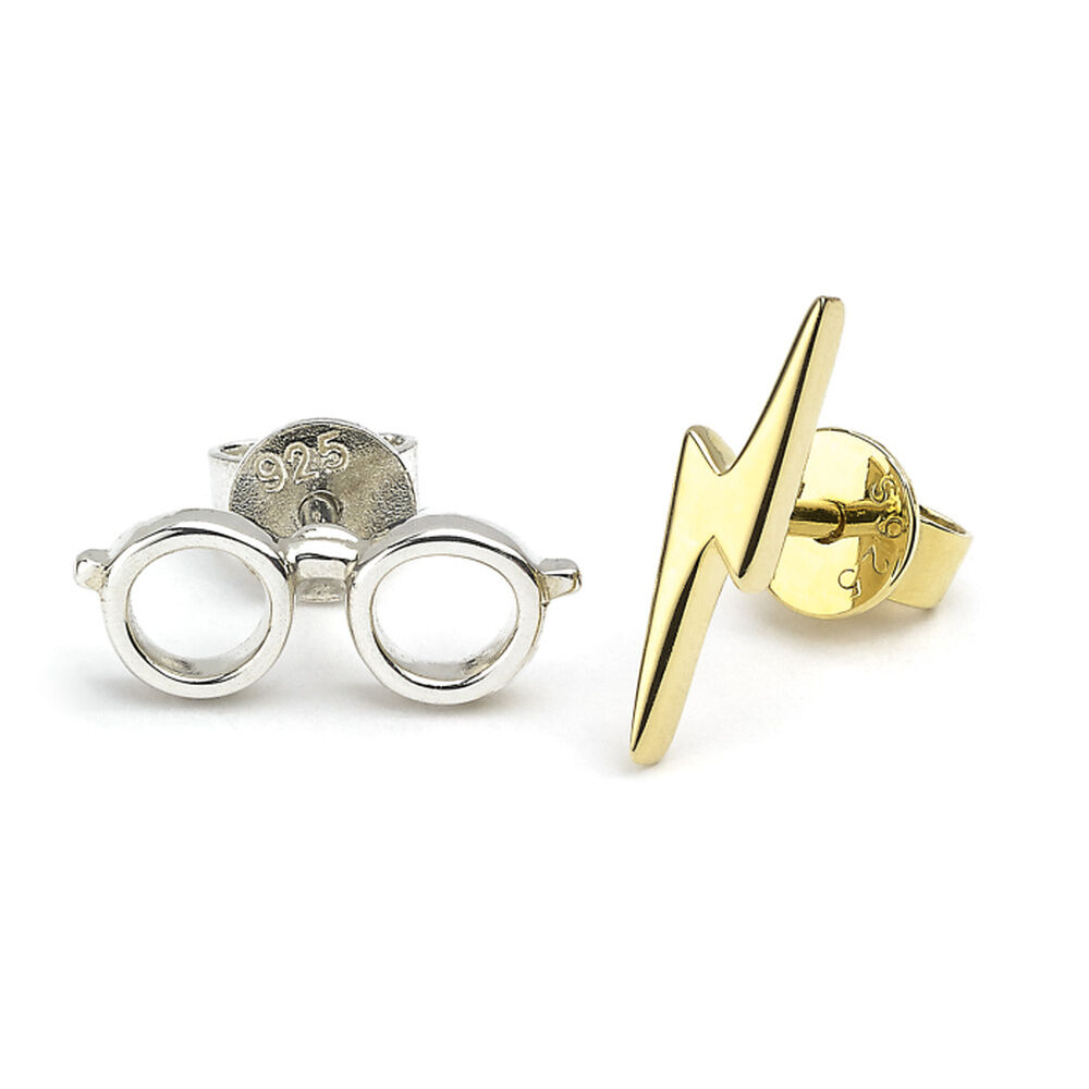 Pendientes Lightning Bolt & Glasses Harry Potter plata baño oro