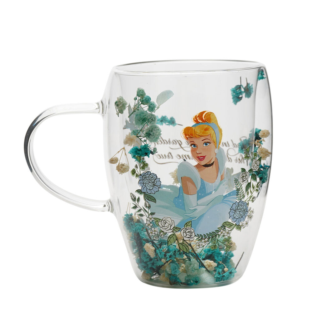 Taza cristal flores secas Cenicienta Princesas Disney
