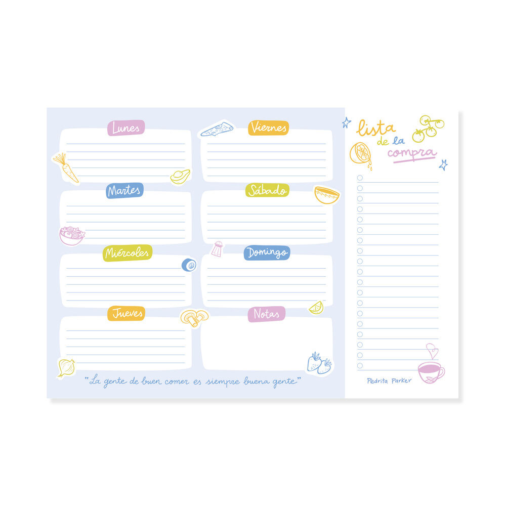 Planificador semanal comidas A4 Pedrita Parker