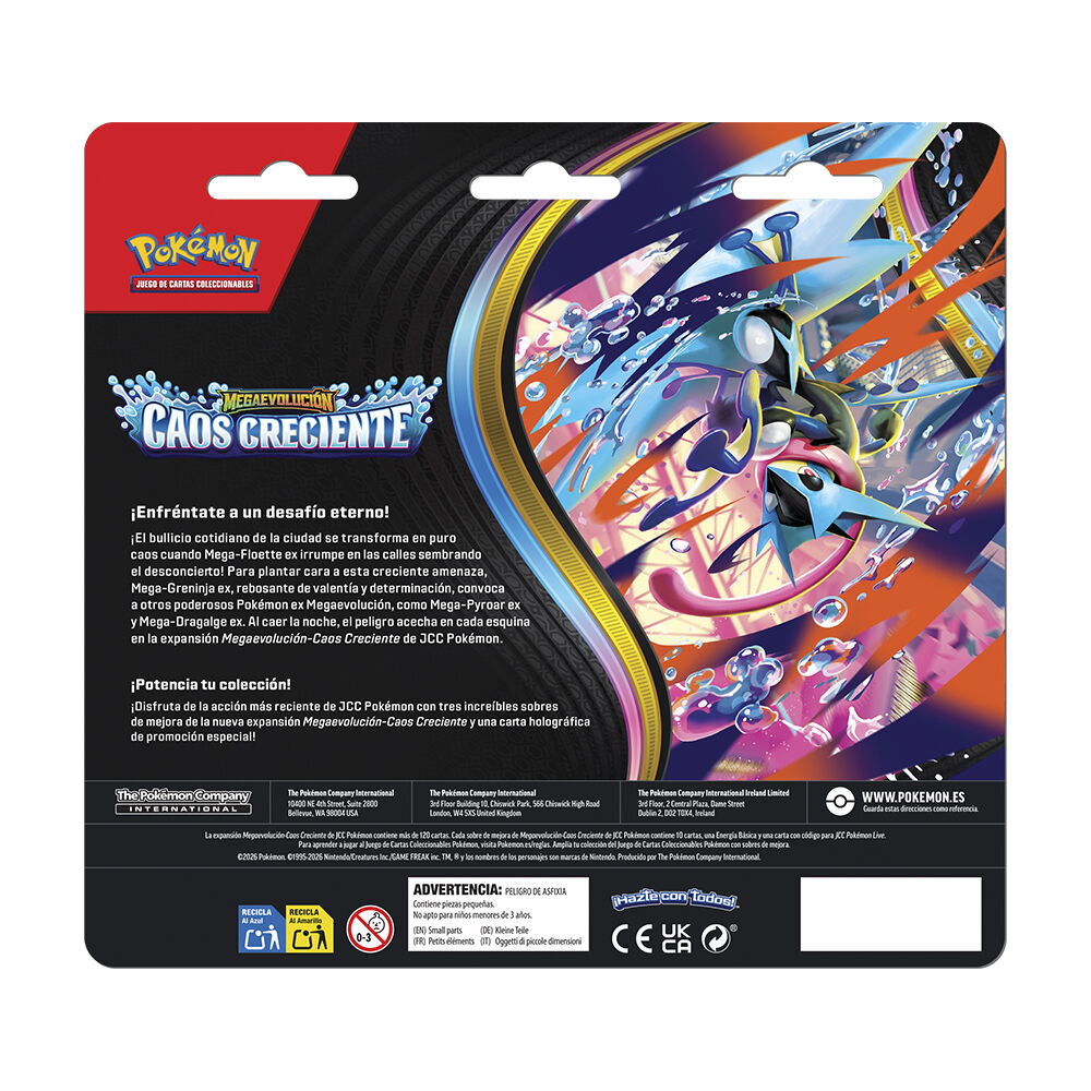 Blister 3 sobres cartas Caos Creciente Megaevolucion Pokemon español