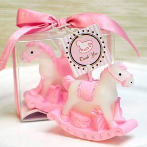 Vela caballo balancín bautizo rosa