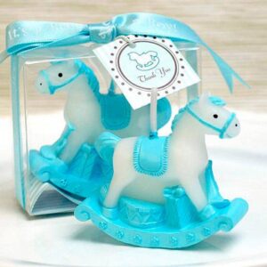 Vela caballo balancín bautizo azul