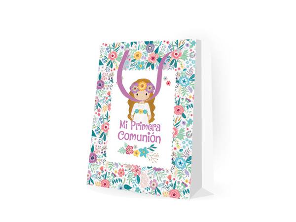 Bolsa de papel flores comunión niña