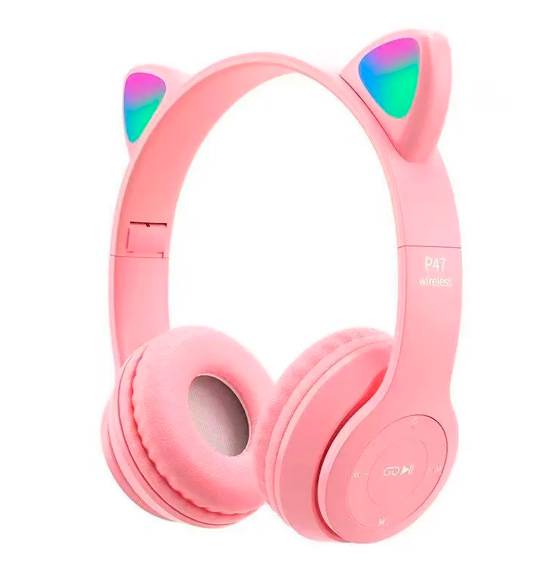 Cascos auriculares orejas inalámbricos rosa+caja