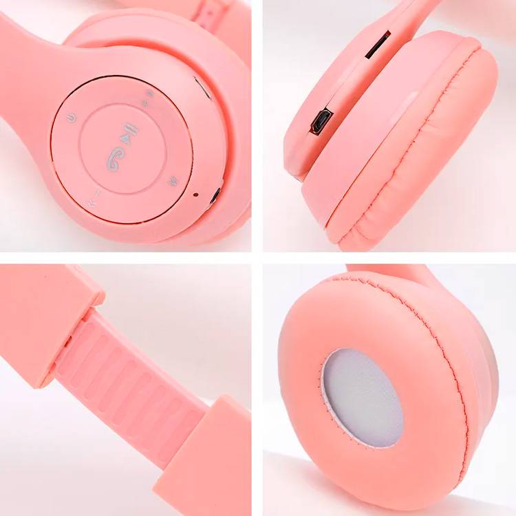 Cascos auriculares orejas inalámbricos rosa+caja - Imagen 3