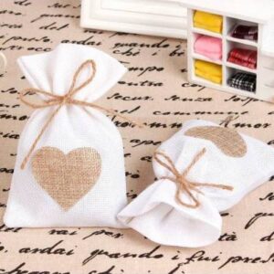 Bolsa tela yute corazon y lazo