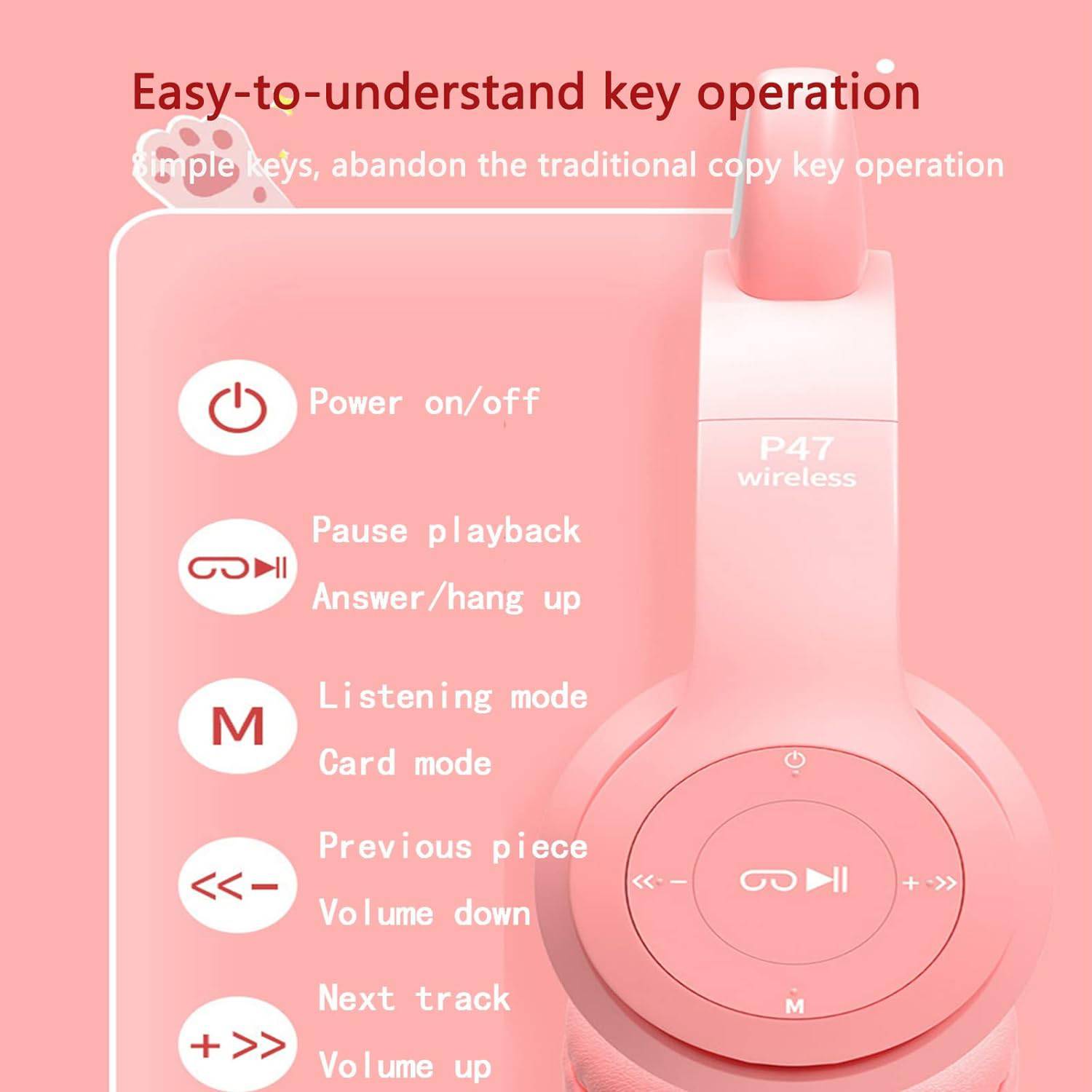 Cascos auriculares orejas inalámbricos rosa+caja - Imagen 4