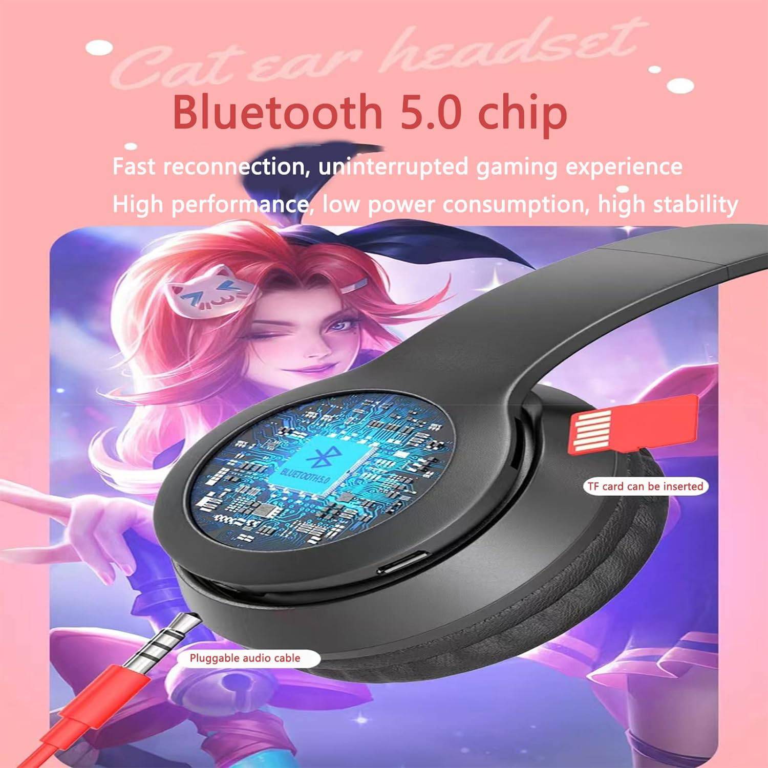 Cascos auriculares orejas inalámbricos rosa+caja - Imagen 6