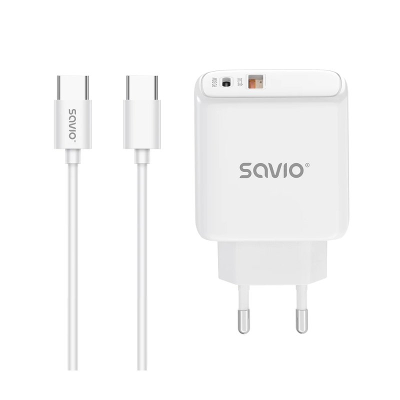 CARGADOR SAVIO LA-10 30W WHITE CON CABLE